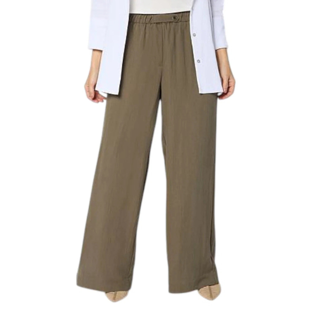 WynneCollection Women's Crinkle Twill Trouser Bark - Regular